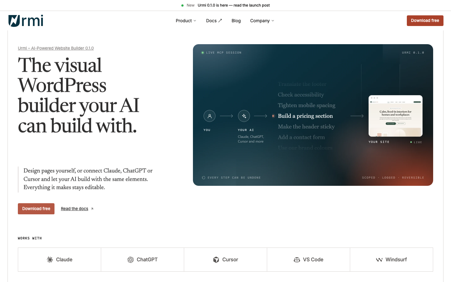 Urmi homepage screenshot