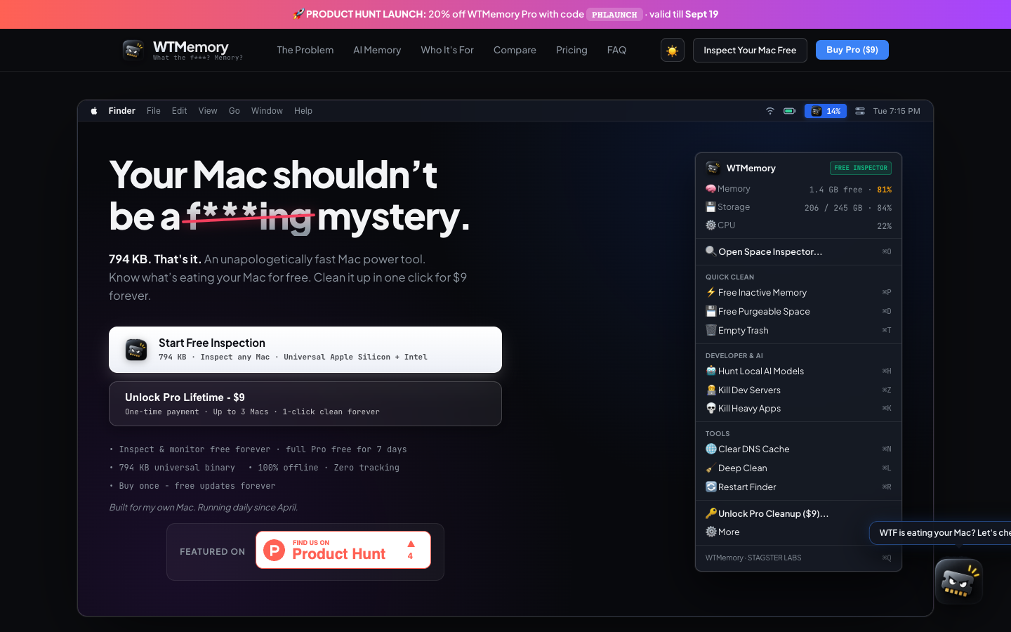 WTMemory homepage screenshot