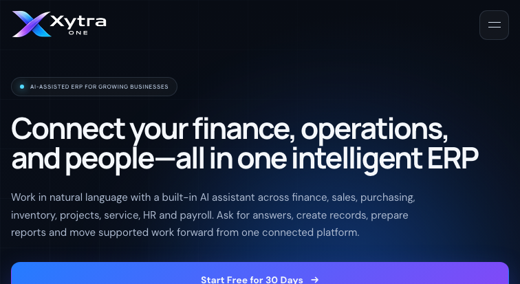 Xytra One homepage screenshot
