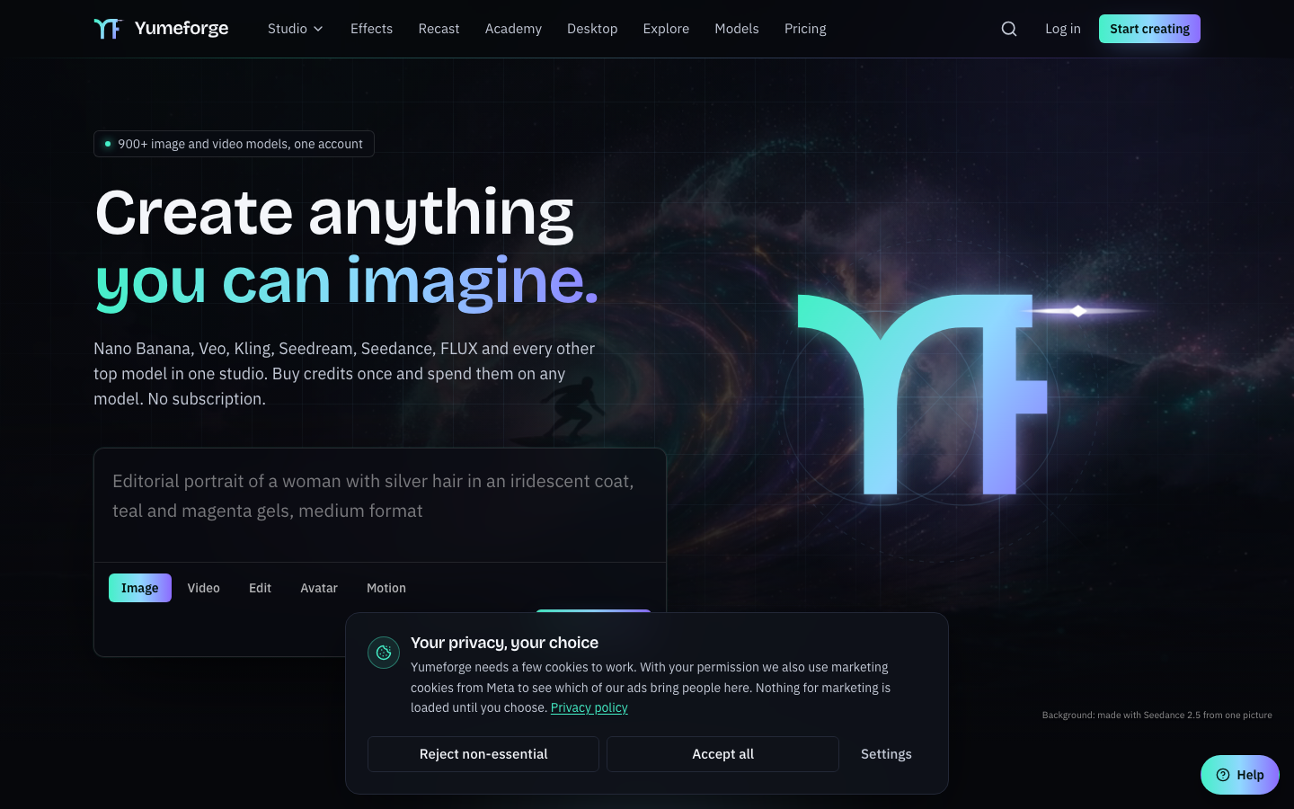Yumeforge homepage screenshot