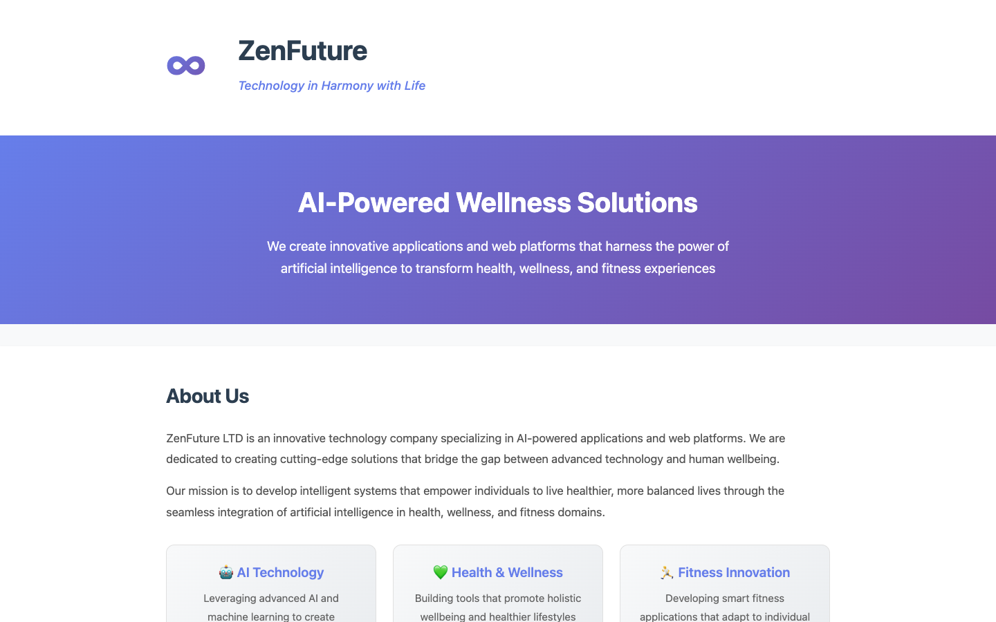 ZenFuture homepage screenshot