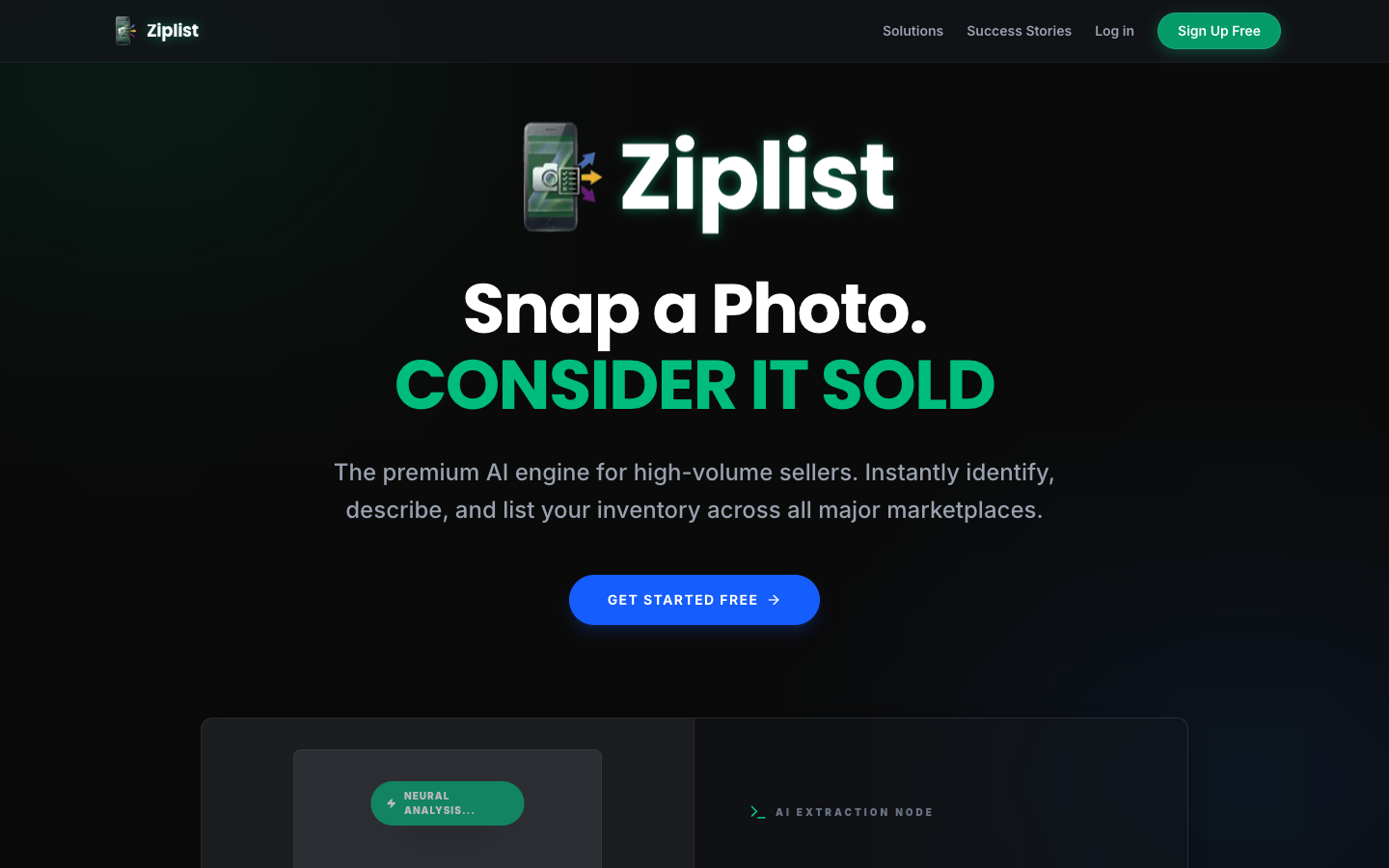 Ziplist homepage screenshot