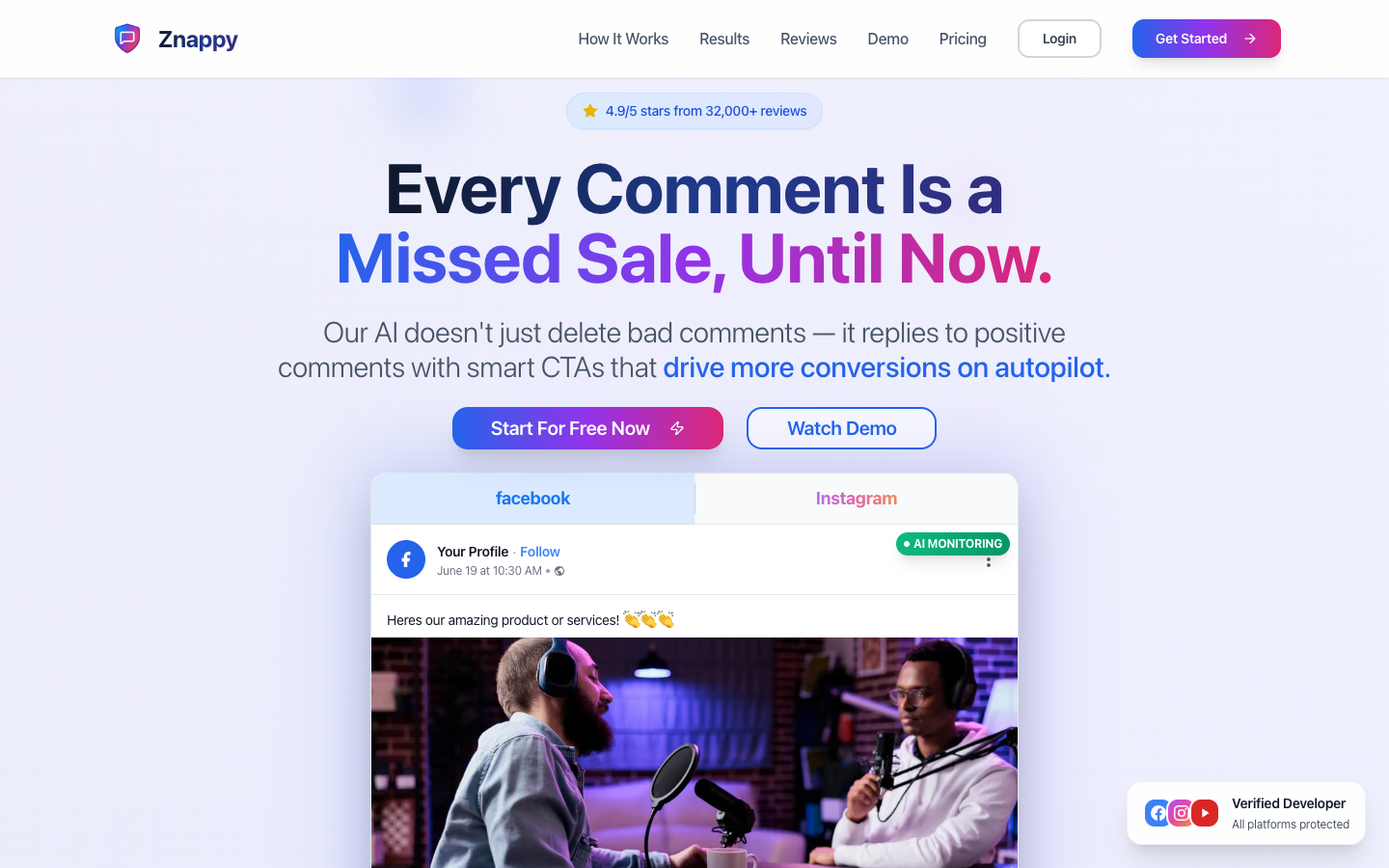 Znappy homepage screenshot