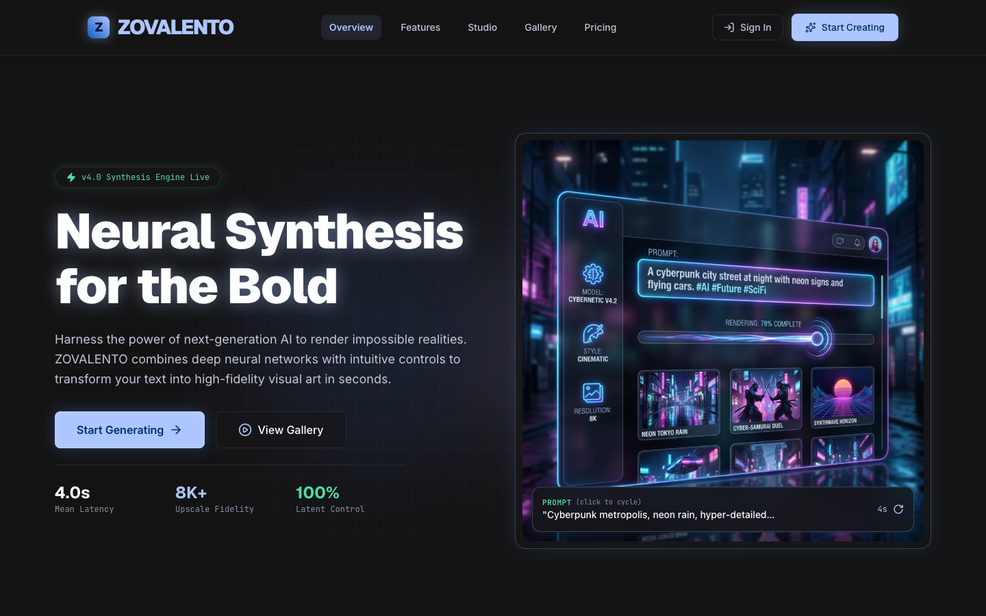 ZOVALENTO homepage screenshot